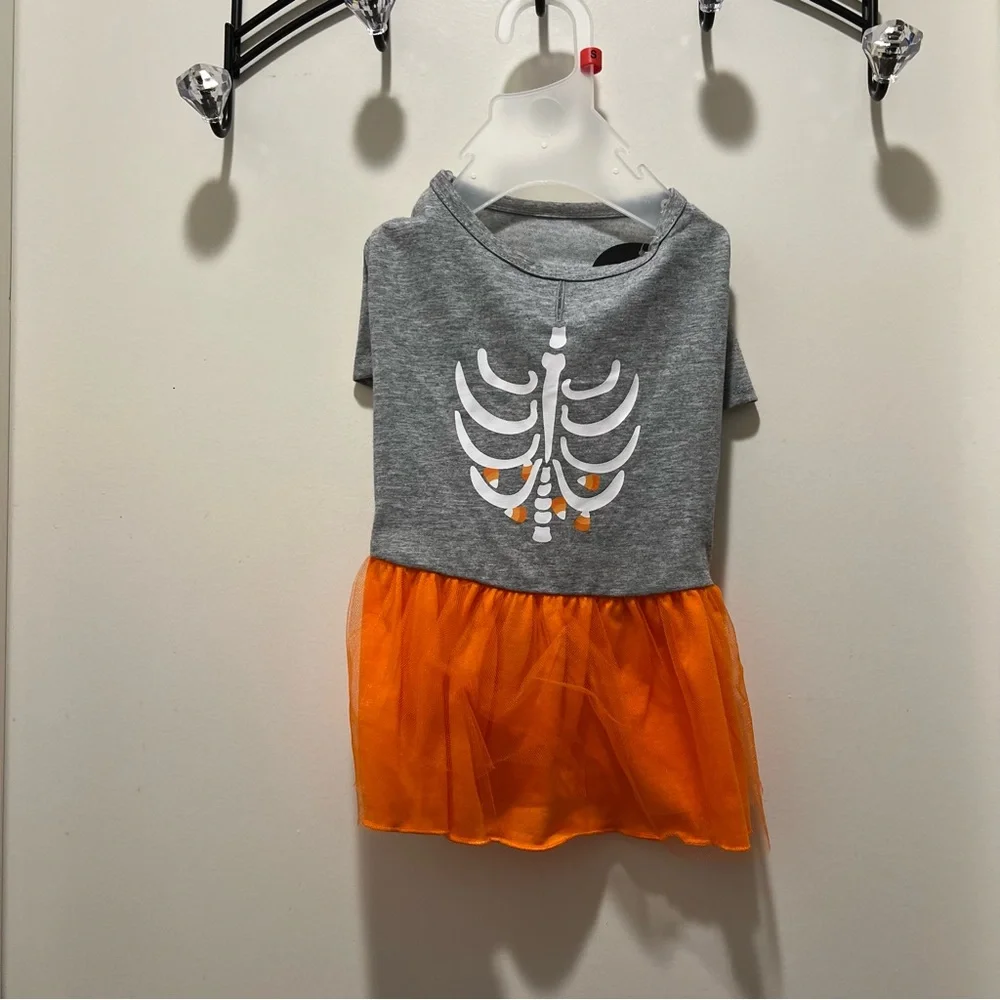 Pet Apparel Halloween dress Skeleton orange Small costume dog